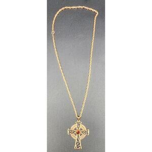 1979 Sarah Coventry Celtic Cross Necklace w/ Amber Gemstone – Limited Edition